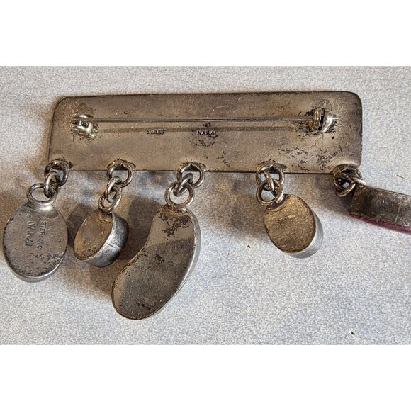 Native American Pin - Sterling Silver Gemstones Brooch by E. Pino Nakai - Picture 2 of 5